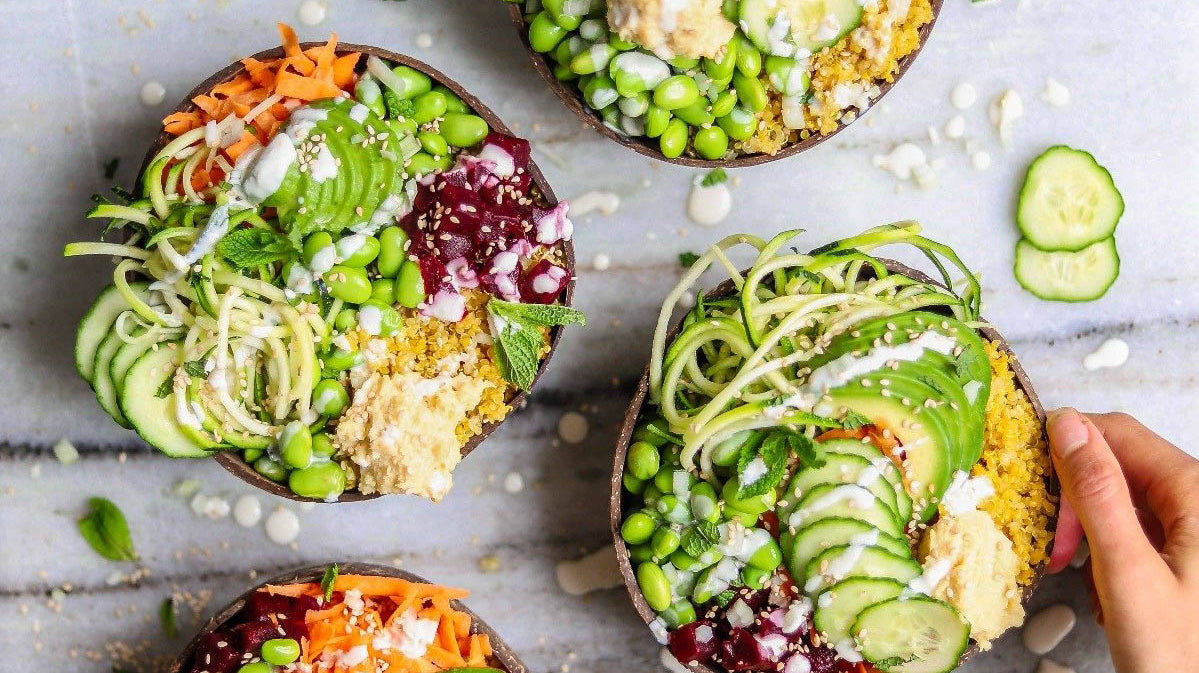 Rainbow Buddha Bowls with Garlic Tahini Dressing