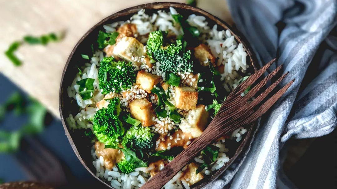 Tofu Rice Bowl with Peanut Sauce