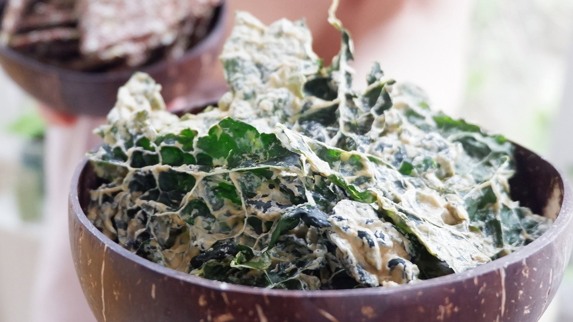 Crunchy Kale Chips with Spicy Cashew Sauce