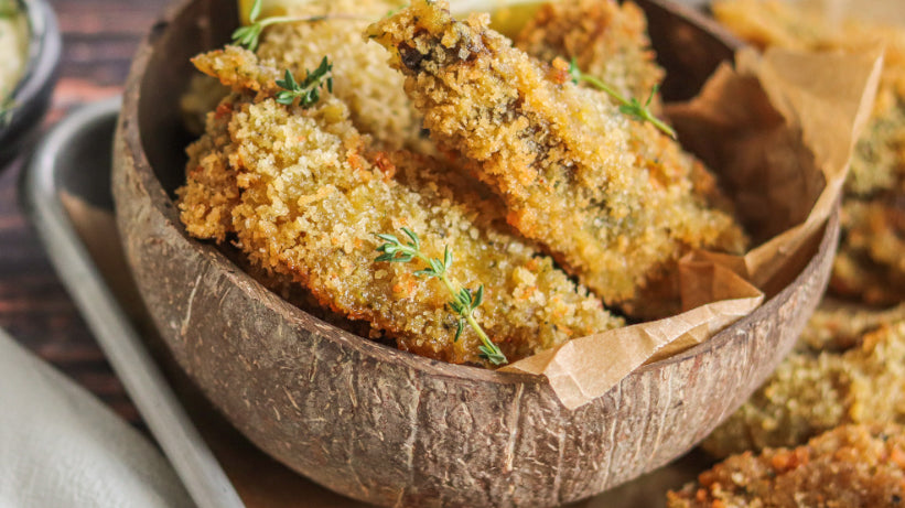 Crunchy Portobello Tenders with Tahini Yogurt Sauce