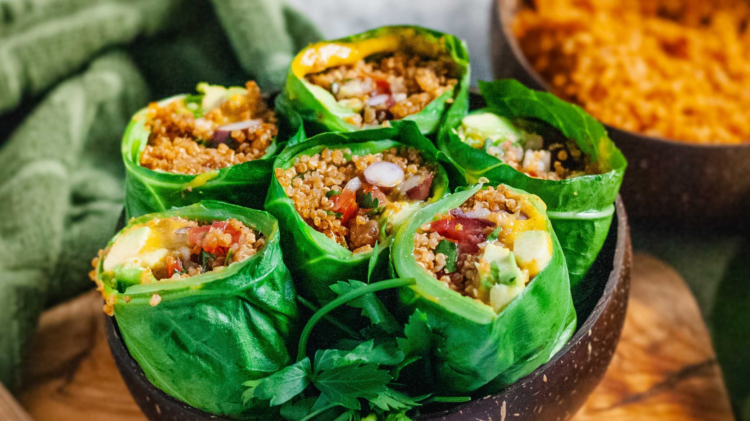 Mexican Collard Burritos with Smokey BBQ Quinoa Meat