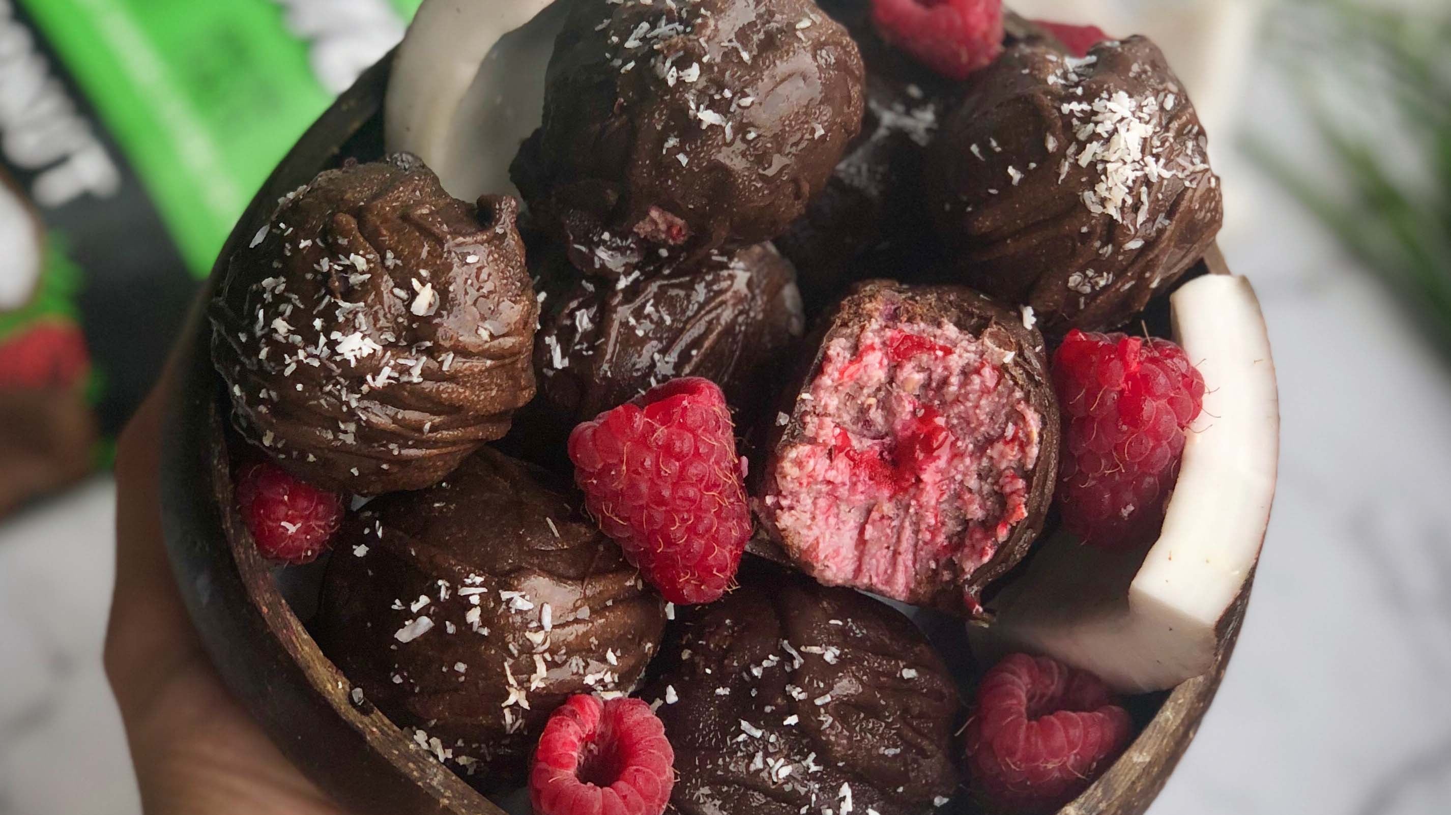 Raspberry Coconut Protein Bliss Balls