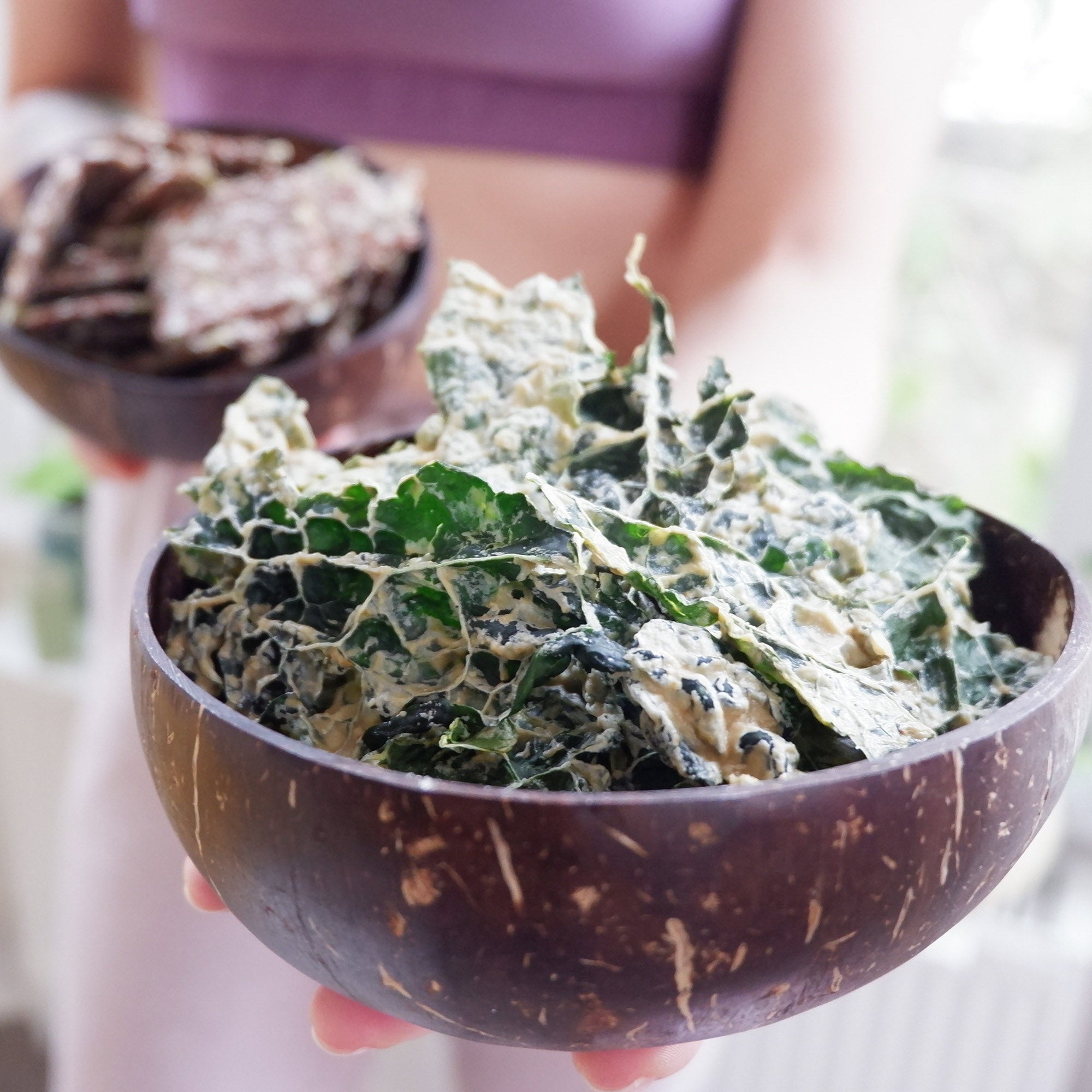 Crunchy Kale Chips with Spicy Cashew Sauce