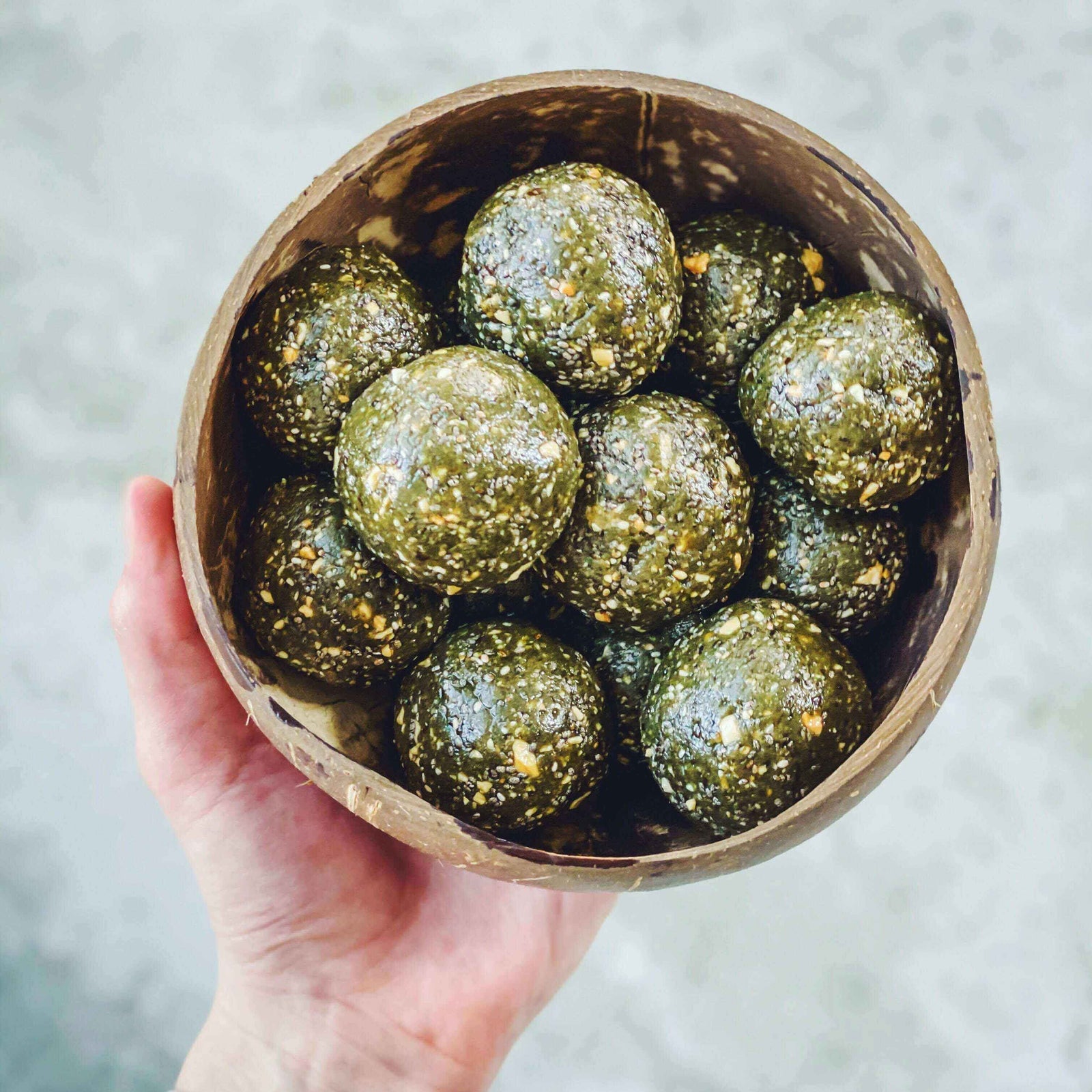 Vanilla Spirulina Protein Balls Coconut Bowls